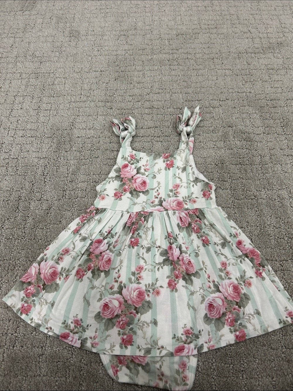 Posh Peanut Mint Stripe Rose Tie-Shoulder Dress